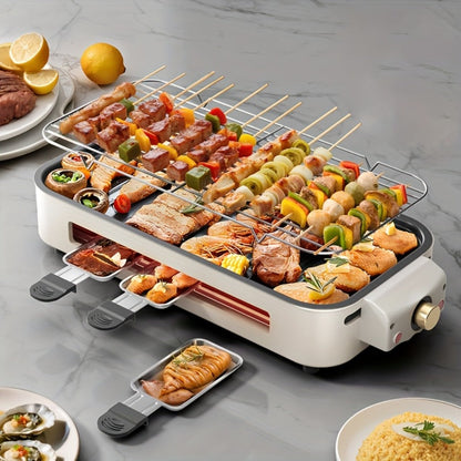 Electric Grill 2-in-1 Indoor BBQ & Frying Pan – 1500W Temperature Control, Non-Stick Detachable Cooking Board, Portable Electric Grill for Meat, Dishwasher Safe, Christmas Gift Idea with Gift Bag