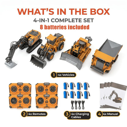RC Engineering Vehicle Set 11-Channel 2.4GHz – 2-in-1 & 4-in-1 Remote Control Excavator Dump Truck Bulldozer, Alloy Construction Toy Fleet for Kids Boys, Best Birthday Christmas Gift Ages 6+