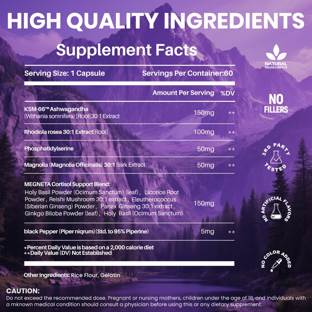 Ashwagandha Stress Relief Supplement Capsules with Rhodiola Rosea L-Theanine & Magnesium for Cortisol Balance Restful Sleep Mood Support & Burnout Recovery — 120 Capsules 4-Month Supply Women & Men