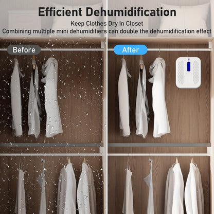Mini Rechargeable Dehumidifier – Portable Silica Gel Moisture Absorber for Closet, Bathroom, Car, Wardrobe & Bookcase, Reusable Small Dehumidifier with Color-Changing Crystals, Up to 35 Sq Ft Coverage
