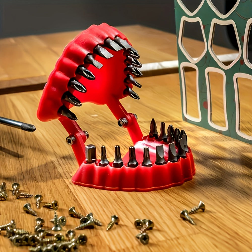 Drill Bit Holder with Base & 28-Piece 1/4" Hex Drill Bits – 2-in-1 Desktop Screwdriver & Desk Organizer Gadget, Unique Tool Gift for DIY Enthusiasts & Home Workshop