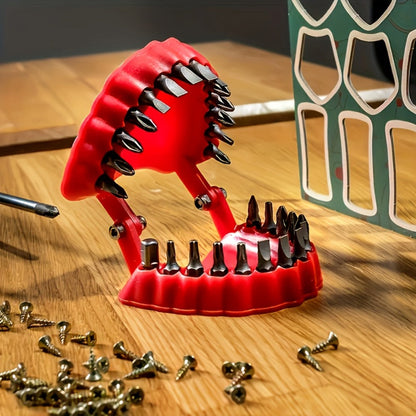 Drill Bit Holder with Base & 28-Piece 1/4" Hex Drill Bits – 2-in-1 Desktop Screwdriver & Desk Organizer Gadget, Unique Tool Gift for DIY Enthusiasts & Home Workshop