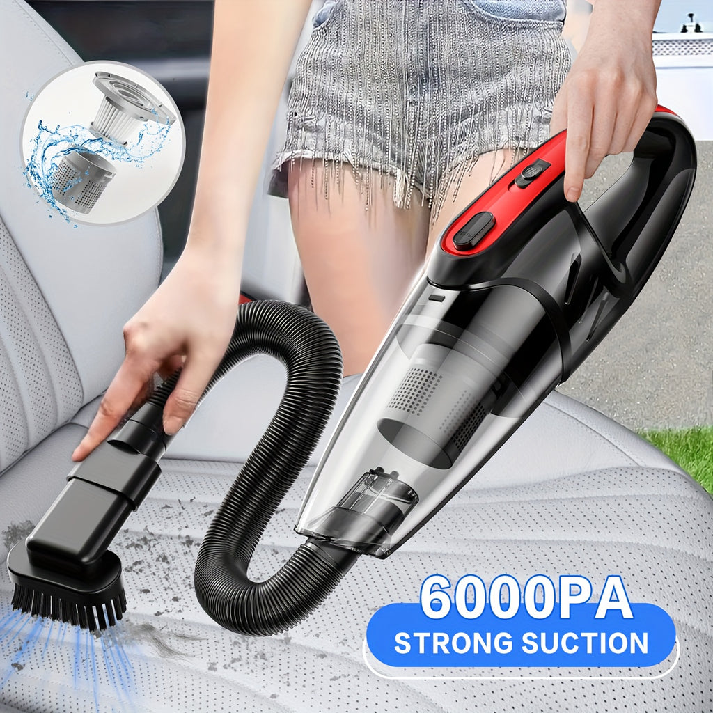 Car Vacuum Cleaner, 6000PA Super Strong Suction Handheld Vacuum, 2000mAh Large Capacity, Low Noise, Comes with Five Matching Accessories, for Car Interiors, Home, and Pet Cleaning, Pink Girly Car Accessories Gift for Women