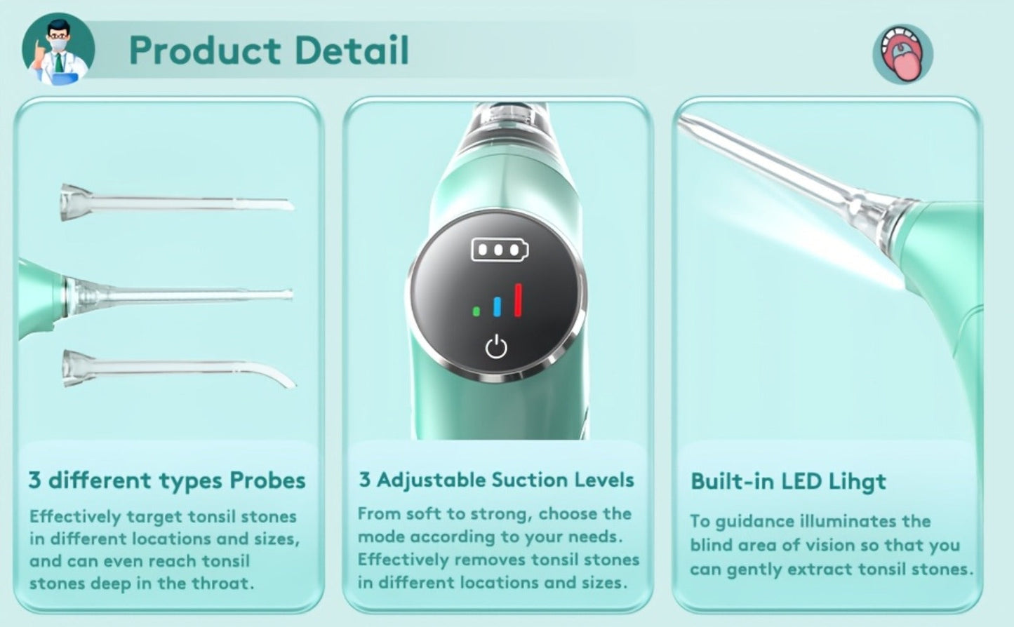Tonsil Stone Remover Electric Vacuum Kit – Built-In LED Light, 3 Suction Modes & 5X Magnifying Mirror, Oral Irrigator for Safe Effective Tonsil Stone Removal at Home