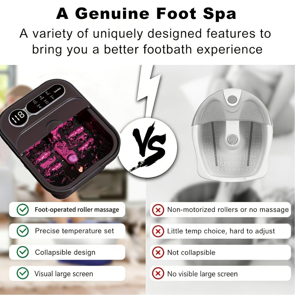 Foldable Foot Spa Bath Massager with Automatic Heating – Temperature-Controlled Foot Soak Basin with Massage Rollers, Bubble Jets & Pedicure Kit, Collapsible Foot Bath for Home Relaxation & Gift