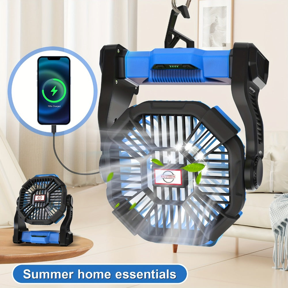 Camping Fan with LED Lantern, 3-in-1 Battery Powered Portable Fan Light for Tent Outdoor, Rechargeable Electric Fan with Timer 360° Rotation, for Camping Hiking Barbecue Travel Emergency