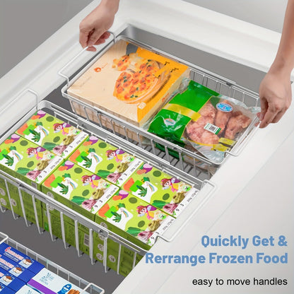 Freezer Organizer Bins, Expandable Chest Freezer Baskets with Hanging Handles – Adjustable Wire Basket 15.6" to 24.3", Heavy-Duty Iron Rust-Proof Deep Freezer Storage for Most Chest Freezers, 2 Pack