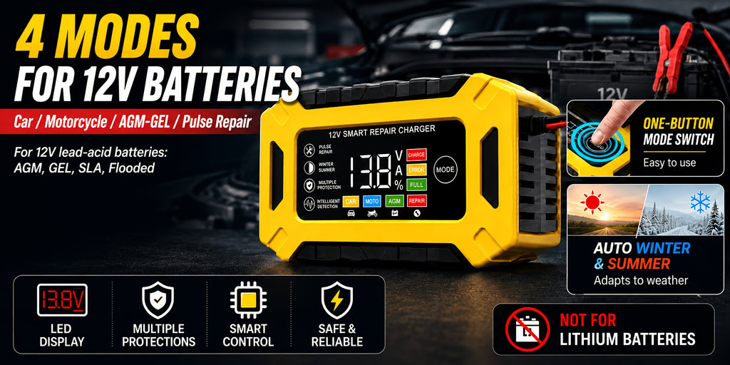 [Cardivek Car Battery Charger 12V 6A]For Car, Truck, Motorcycle, Lawn Mover, And Marine - Maintain And Extends Battery's Life. Flame Retardand Material And Desulfator with Temperature Conpensation