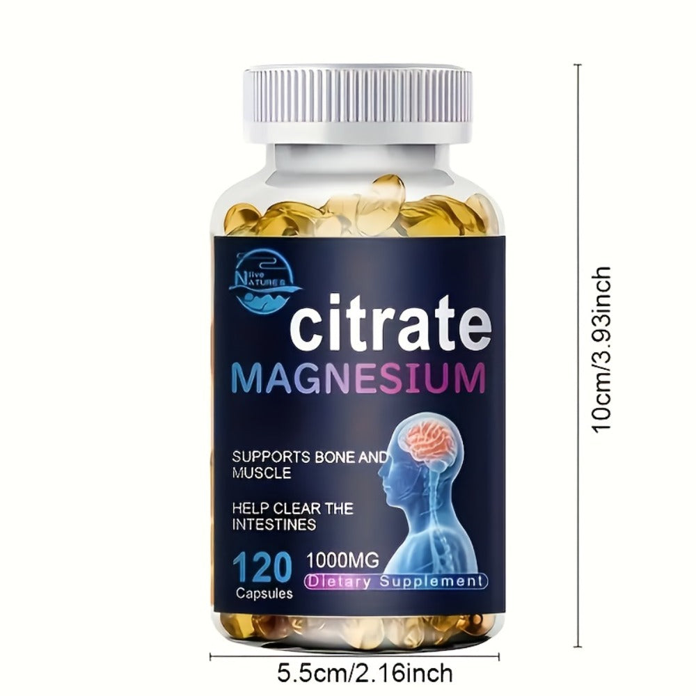 Magnesium Citrate Capsules 1000mg 120 Count — High Absorption Formula for Sleep Relaxation Muscle Health & Natural Energy Support for Women and Men | 60-Day Supply