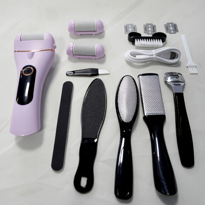 Foot Callus Remover Electric 14-in-1 Rechargeable Pedicure Kit 3 Roller Heads 2 Speed USB Powered Dead Skin Scrubber Cracked Heel Foot File for Women Men Home Salon Use Black Purple