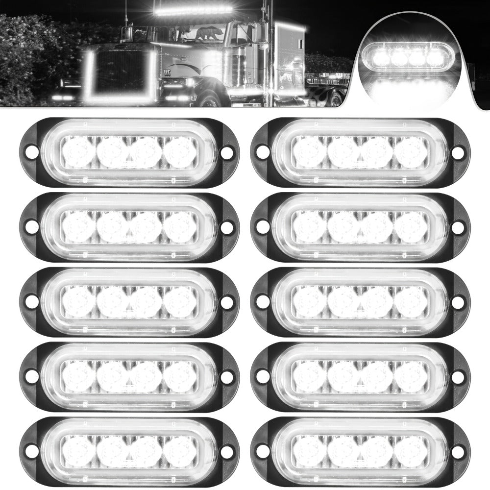 LED Side Marker Indicator Lamps 10pcs, 12V-24V 10-LED ABS Clearance Lights for Car Truck Trailer, Plug-and-Play Side Indicator Light Kit in Amber White Red Blue Green Purple