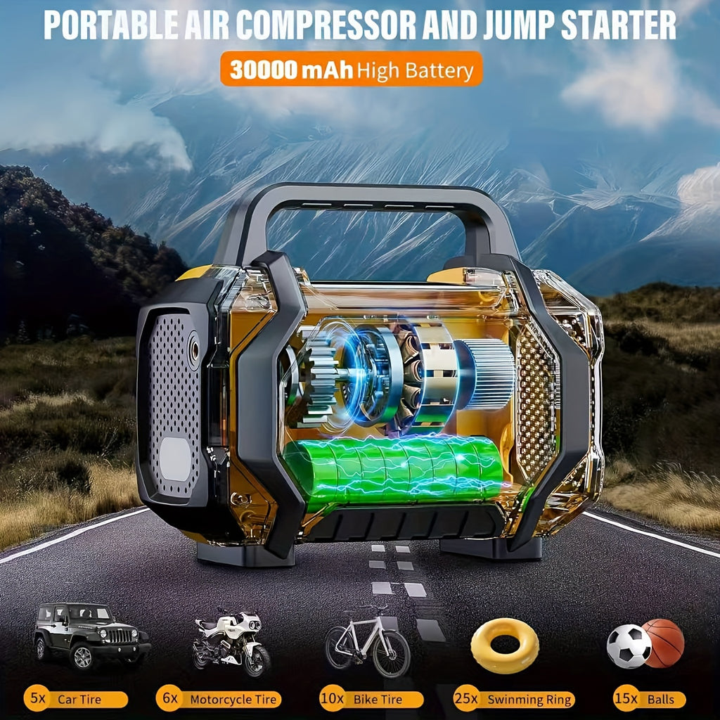 7000 A Jump Starter with Air Compressor & 7000A Jump Starter, Portable Car Battery Jump Starter (2.38gal Gas/2.25gal Diesel), 12V Battery Charger Booster, 150PSI Auto-Shutoff Tire Inflator, Portable Jumper Cables, LED Light, High-Capacity Power Bank