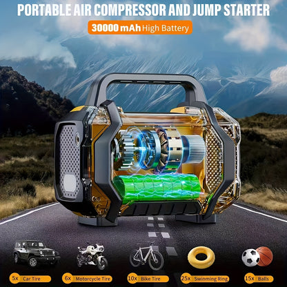 7000 A Jump Starter with Air Compressor & 7000A Jump Starter, Portable Car Battery Jump Starter (2.38gal Gas/2.25gal Diesel), 12V Battery Charger Booster, 150PSI Auto-Shutoff Tire Inflator, Portable Jumper Cables, LED Light, High-Capacity Power Bank