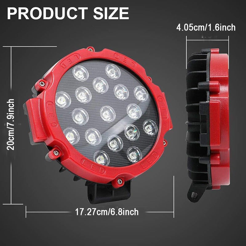 2pcs 7 inch 51W Led Work Lights, 12V-24V Round Off-road Lights for Tractor, Car