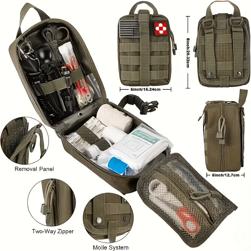 217 Piece Survival Kit with First Aid Kit & Molle Storage Bag - Emergency Gear Set for Camping, Hiking, Outdoor Adventure, Home & Office, Perfect Gift for Men, Dad, Husband, Son - Orange Green Khaki Black Red Camouflage