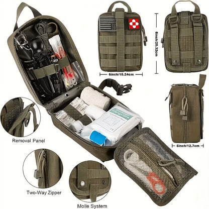 217 Piece Survival Kit with First Aid Kit & Molle Storage Bag - Emergency Gear Set for Camping, Hiking, Outdoor Adventure, Home & Office, Perfect Gift for Men, Dad, Husband, Son - Orange Green Khaki Black Red Camouflage