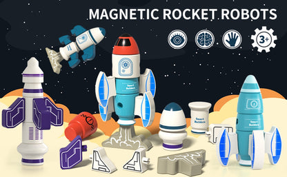 Magnetic Robot Building Toy for Kids Ages 3-5 – 33-Piece STEM Stacking Playset with Storage Box, Rocket Robot & Monster Styles, Magnet Construction Kit, Birthday Christmas Gift for Boys & Girls