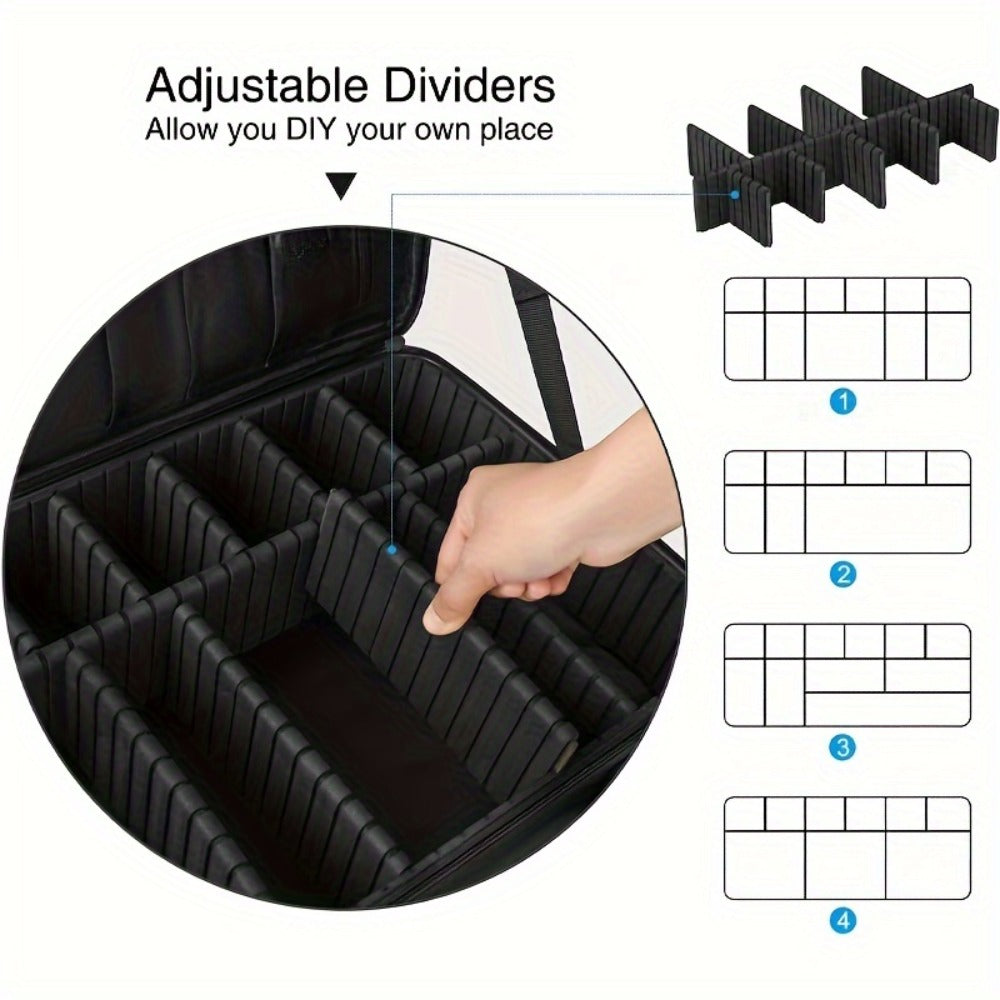 Professional Makeup Train Case 3-Layer 15.8 Inch Large Cosmetic Organizer with Adjustable Dividers Brush Holder Shoulder Strap for Makeup Artist Travel Studio Black