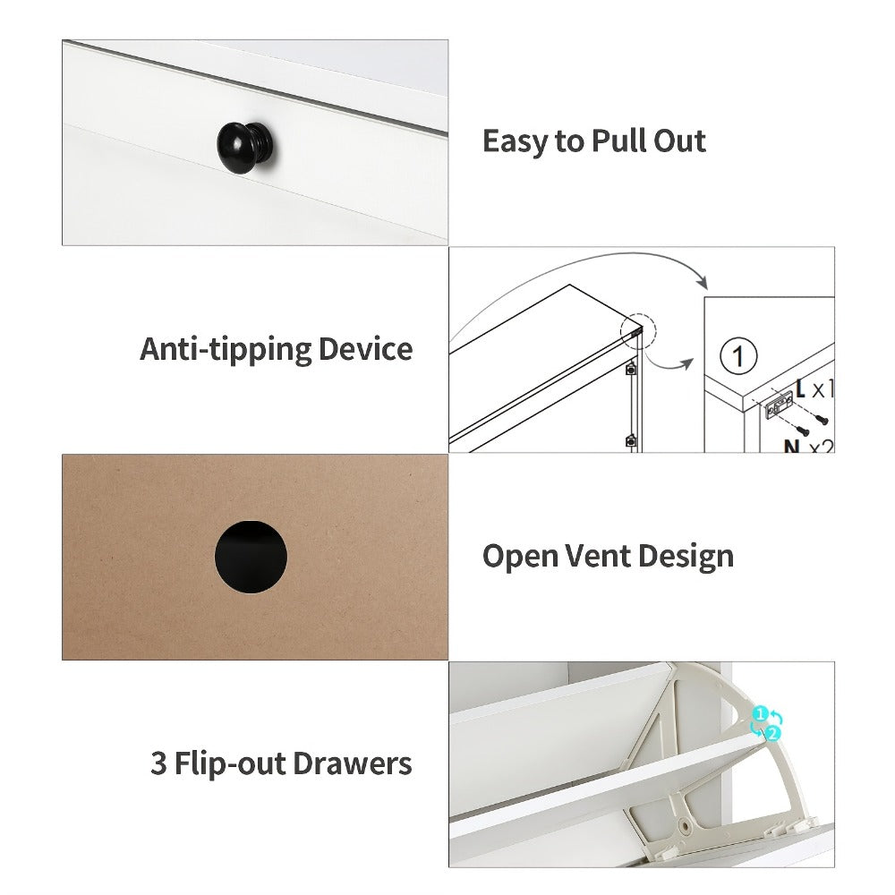 3-Drawer Space-Saving Shoe Cabinet, Covered Shoe Storage for Entryway detail image - detail view 14