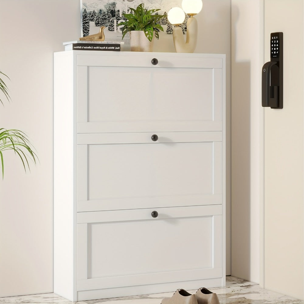 3-Drawer Space-Saving Shoe Cabinet, Covered Shoe Storage for Entryway detail image