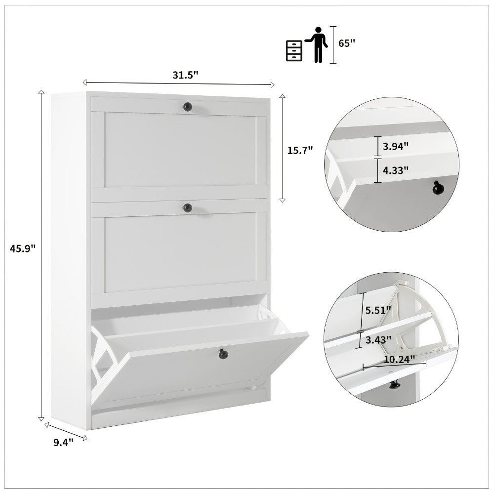 3-Drawer Space-Saving Shoe Cabinet, Covered Shoe Storage for Entryway detail image - detail view 4