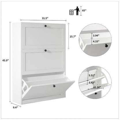 3-Drawer Space-Saving Shoe Cabinet, Covered Shoe Storage for Entryway detail image - detail view 4