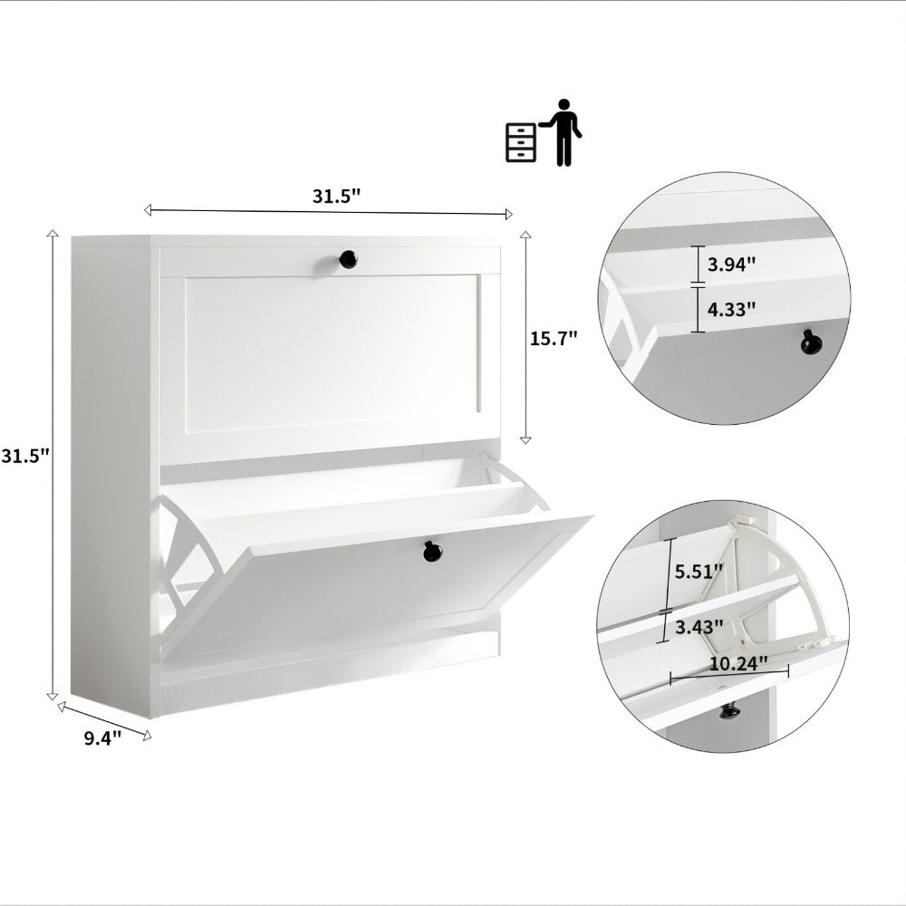 3-Drawer Space-Saving Shoe Cabinet, Covered Shoe Storage for Entryway detail image - detail view 5