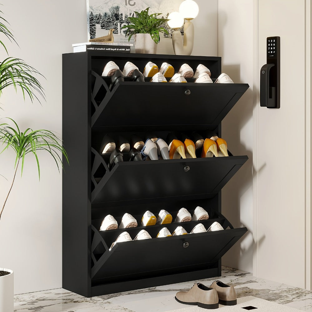 3-Drawer Space-Saving Shoe Cabinet, Covered Shoe Storage for Entryway detail image - detail view 8