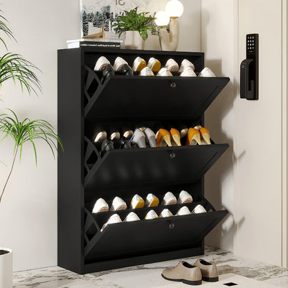 3-Drawer Space-Saving Shoe Cabinet, Covered Shoe Storage for Entryway detail image - detail view 8