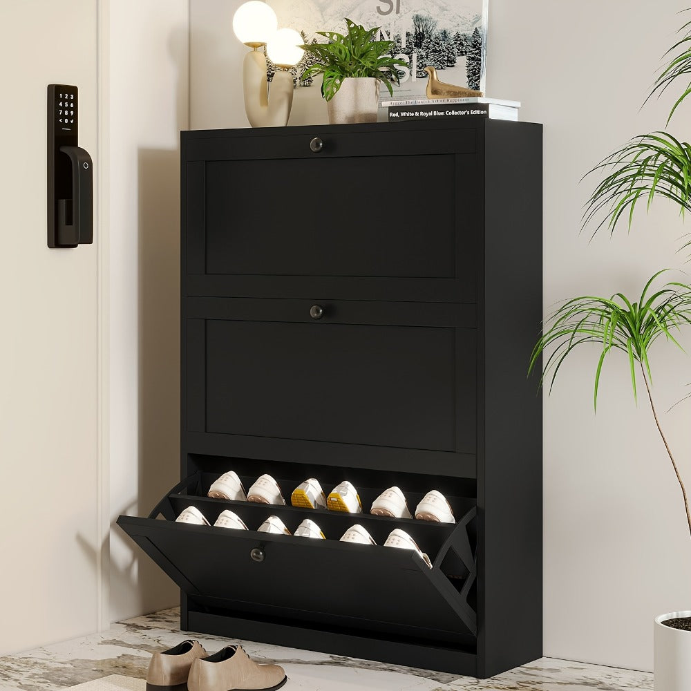 3-Drawer Space-Saving Shoe Cabinet, Covered Shoe Storage for Entryway detail image - detail view 9