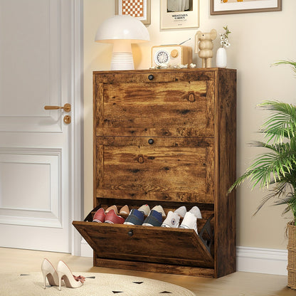 Shoe Cabinet shown in the Rustic Brown, 3 Drawers option