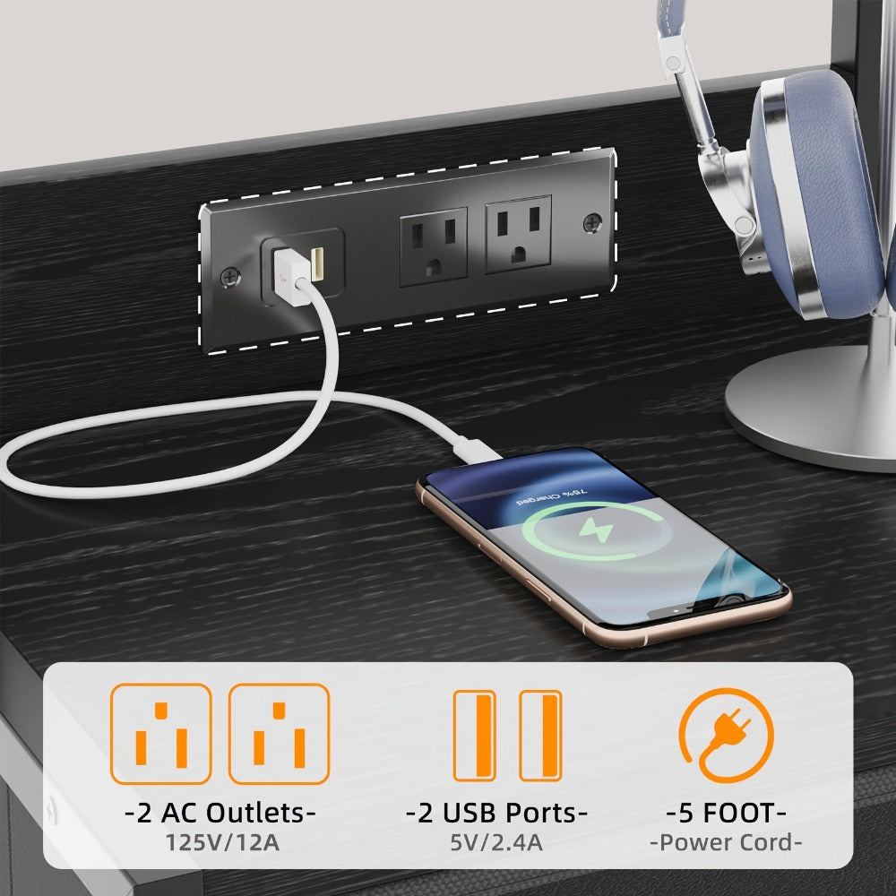 3-Drawer Tall Nightstand with Charging Station and LED Lighting detail image - detail view 10