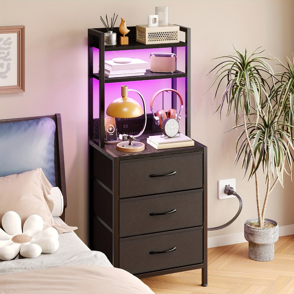 3-Drawer Tall Nightstand with Charging Station and LED Lighting detail image - detail view 11