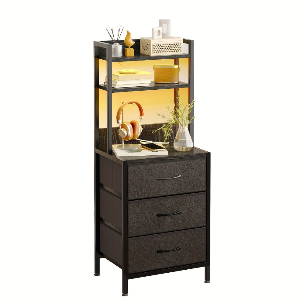 3-Drawer Tall Nightstand with Charging Station and LED Lighting detail image - detail view 3