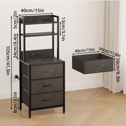 3-Drawer Tall Nightstand with Charging Station and LED Lighting detail image - detail view 4