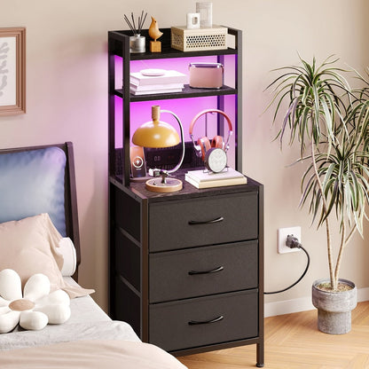 3-Drawer Tall Nightstand with Charging Station and LED Lighting detail image - detail view 7