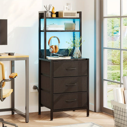 3-Drawer Tall Nightstand with Charging Station and LED Lighting detail image - detail view 8
