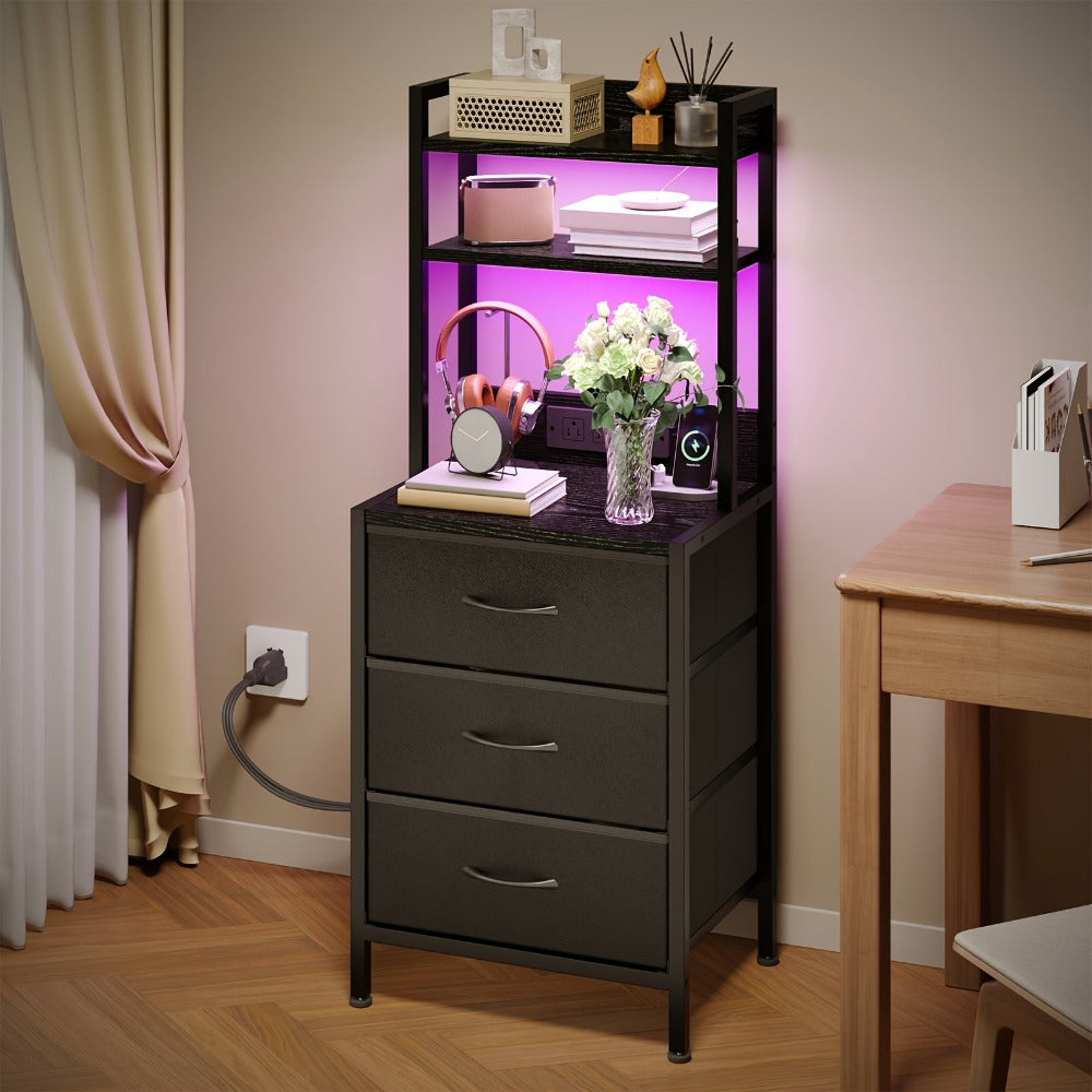 3-Drawer Tall Nightstand with Charging Station and LED Lighting detail image - detail view 9