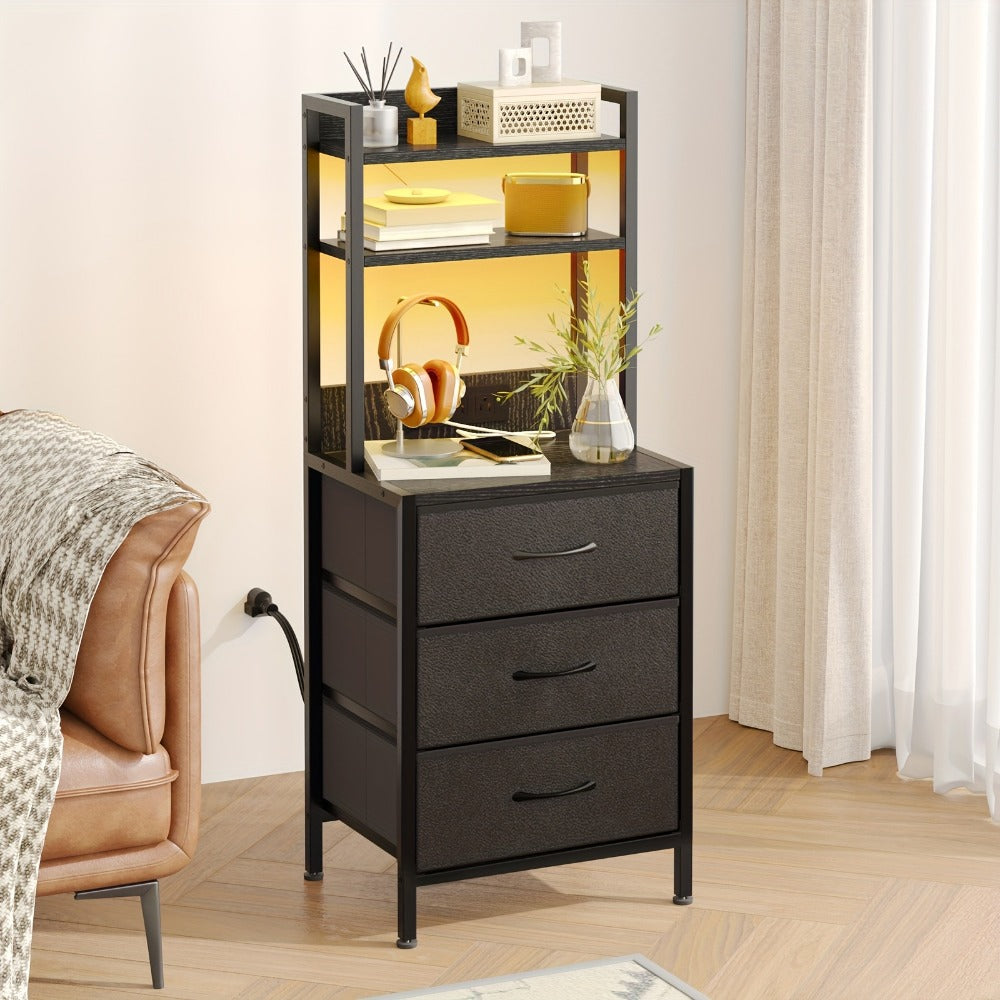 Nightstand, LED with Charging Station & USB Ports, 41'' Tall 3-Drawer Bedside Table, PU shown in the main product view