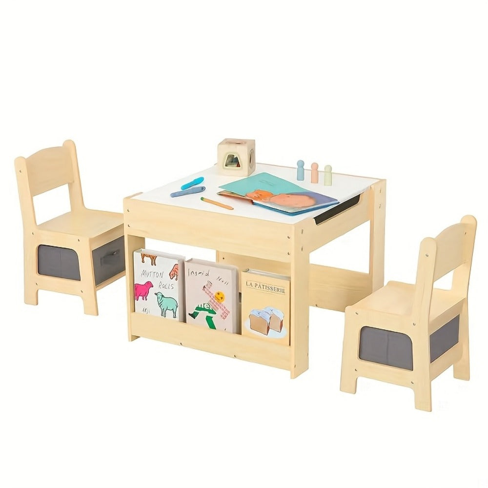 3-in-1 Double-Sided Kids Table And Chair Set with Solid Wood Construction for Kids' Room detail image - detail view 3