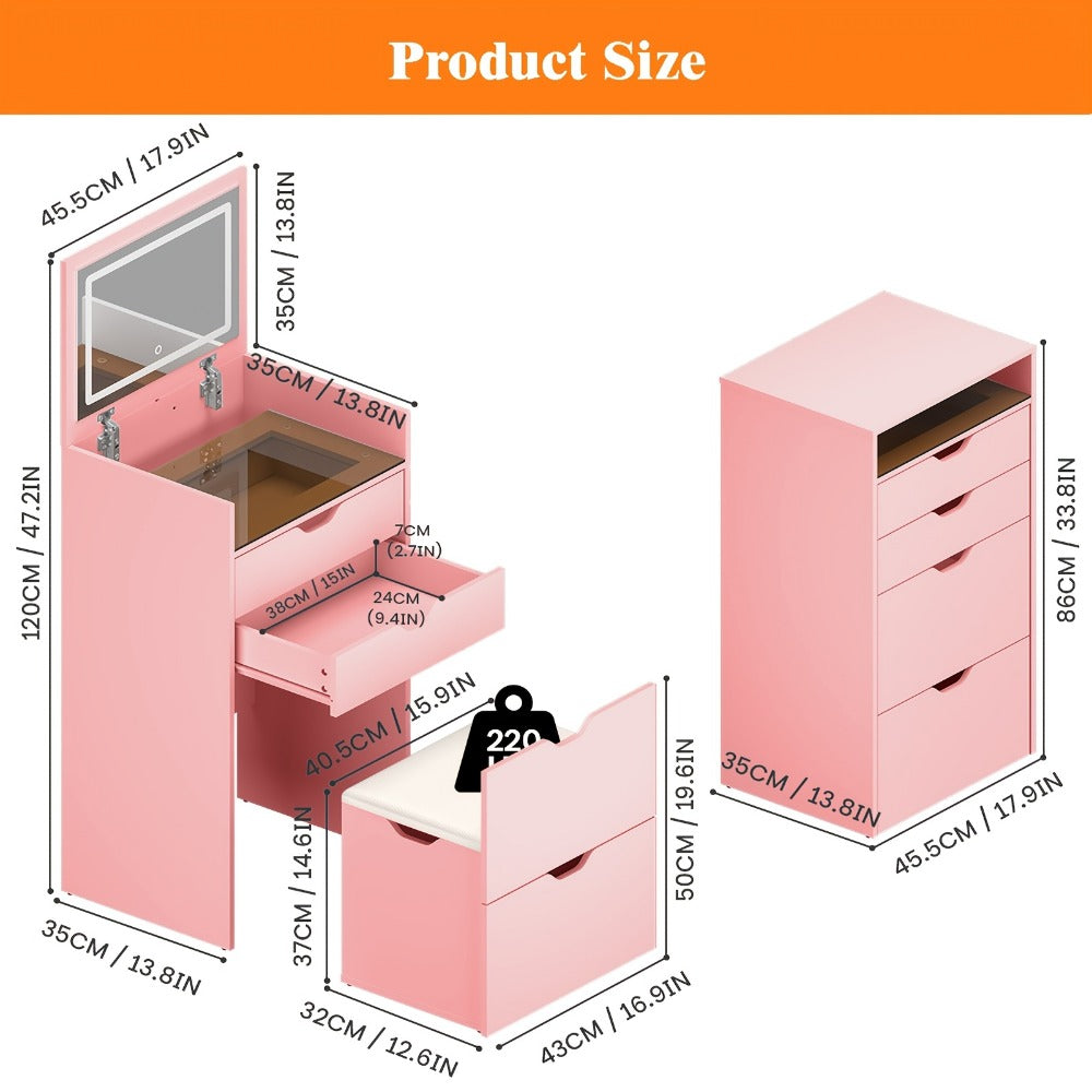 3-in-1 Makeup Vanity Desk, Bedroom Dressing Table for Dressing and Daily Routines detail image - detail view 12