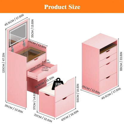 3-in-1 Makeup Vanity Desk, Bedroom Dressing Table for Dressing and Daily Routines detail image - detail view 12