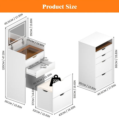 3-in-1 Makeup Vanity Desk, Bedroom Dressing Table for Dressing and Daily Routines detail image - detail view 3