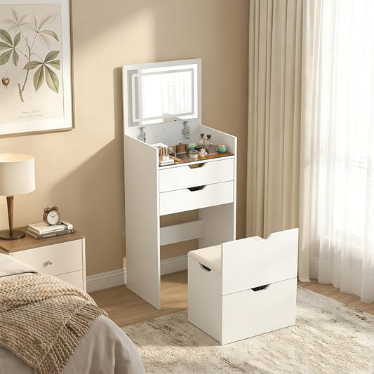 Vanity Desk, 3-in-1 with Flip Top Mirror & Hidden Stool, Small Makeup Dressing Table shown in the main product view