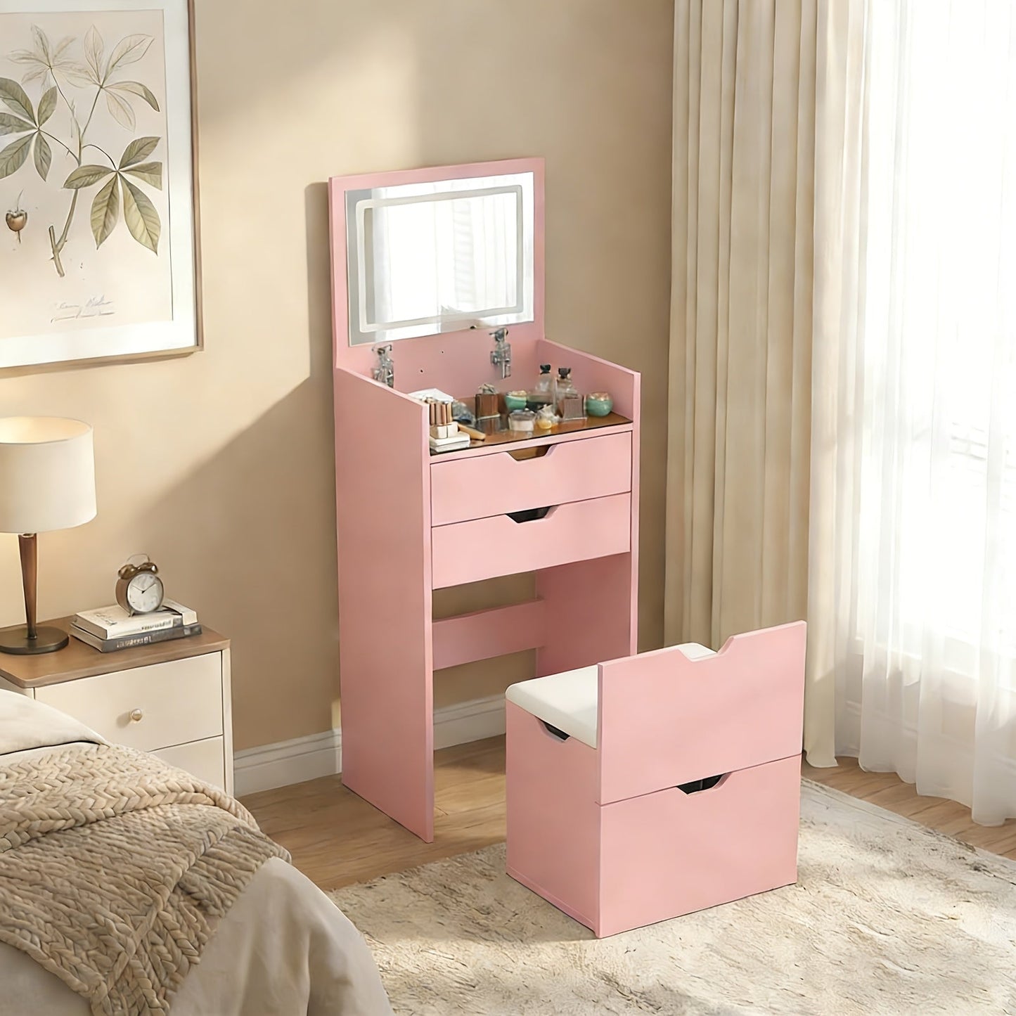 Vanity Desk shown in the Pink option
