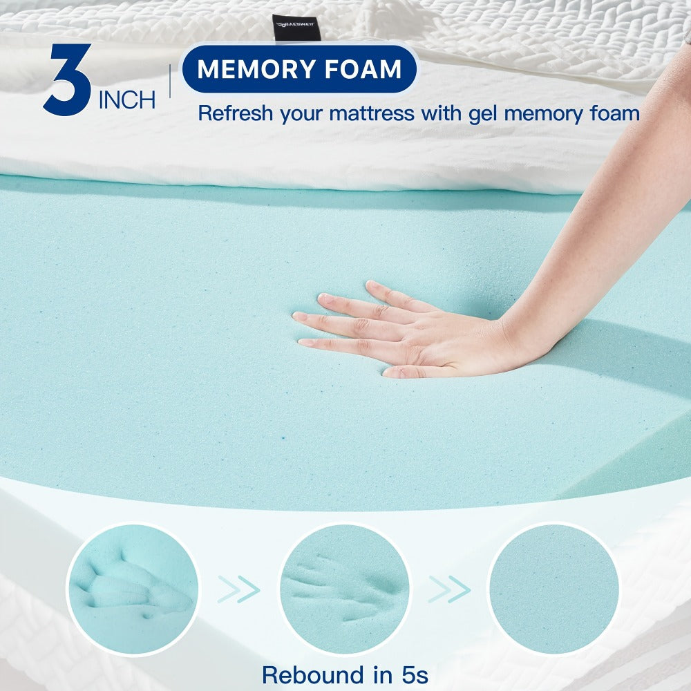 3-Inch Mattress Topper with Memory Foam, Bed Mattress Pad for Bedroom detail image - detail view 8
