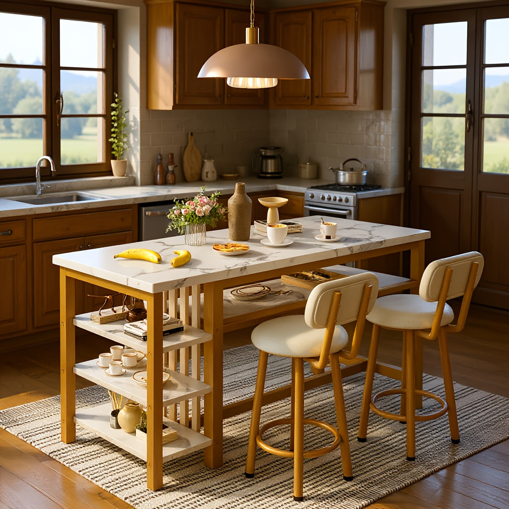 Dining Table Sets and Breakfast Nook Sets shown in the Marble White/Golden option