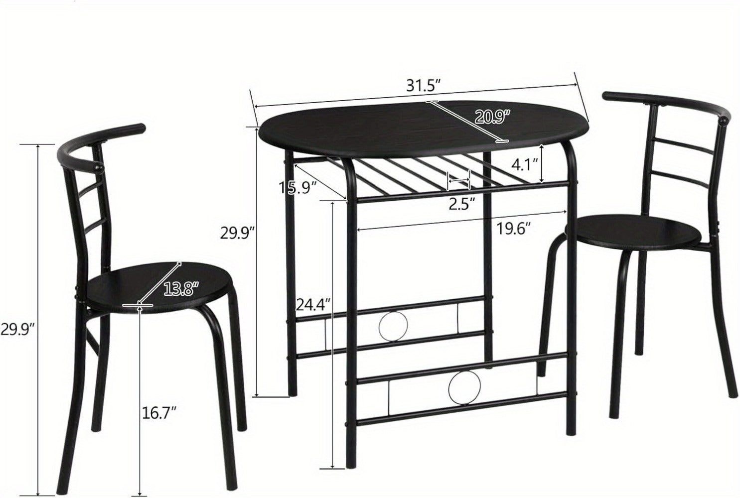 3-Piece Metal Dining Table Set with Two Chairs Included for Kitchen detail image - detail view 20