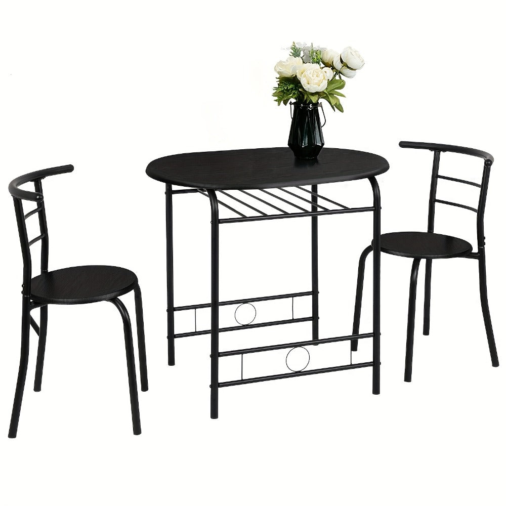 Dining Table Set, 3 Piece for 2 Small Kitchen Table and 2 Chairs with Wine Rack Metal shown in the main product view