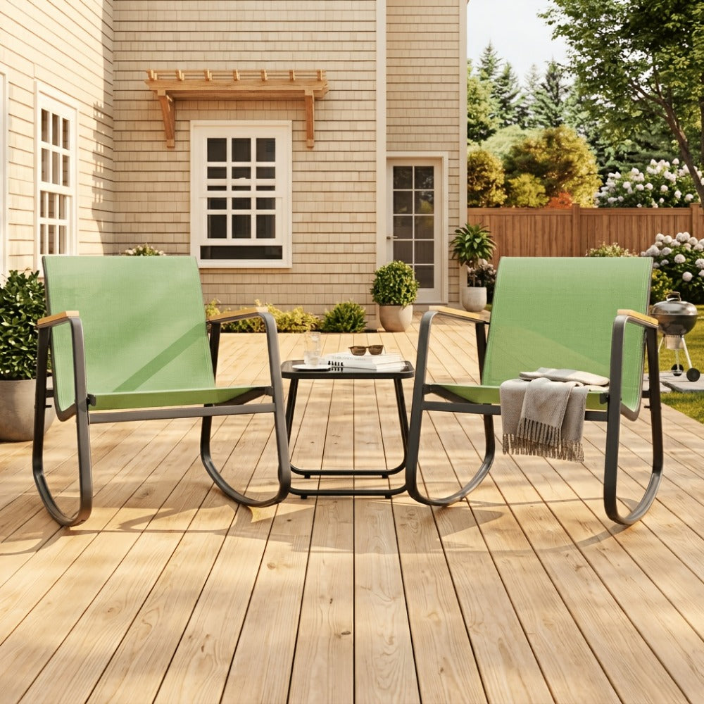 Patio Rocking Chair Set shown in the Brown option